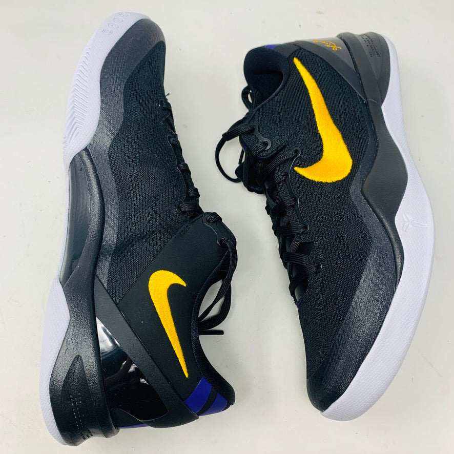 Brand new Nike Kobe 8 Protro Lakers Away shoes, black and yellow design, 2024 release.