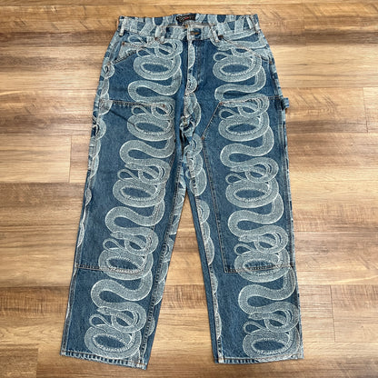 Supreme HYSTERIC GLAMOUR Snake Double Knee Denim Painter Pant Blue