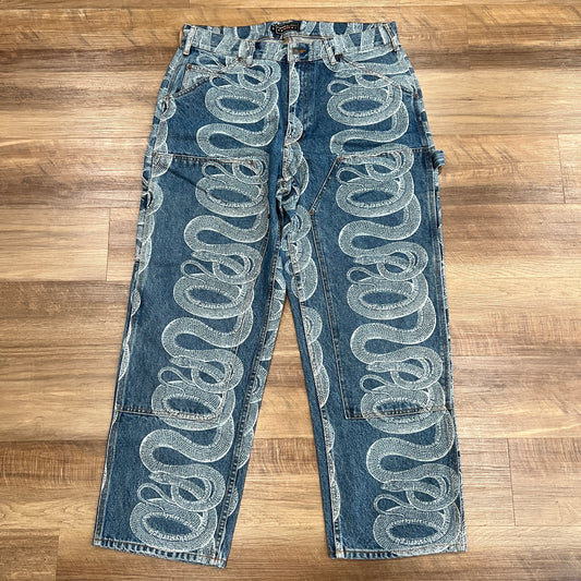 Supreme HYSTERIC GLAMOUR Snake Double Knee Denim Painter Pant Blue