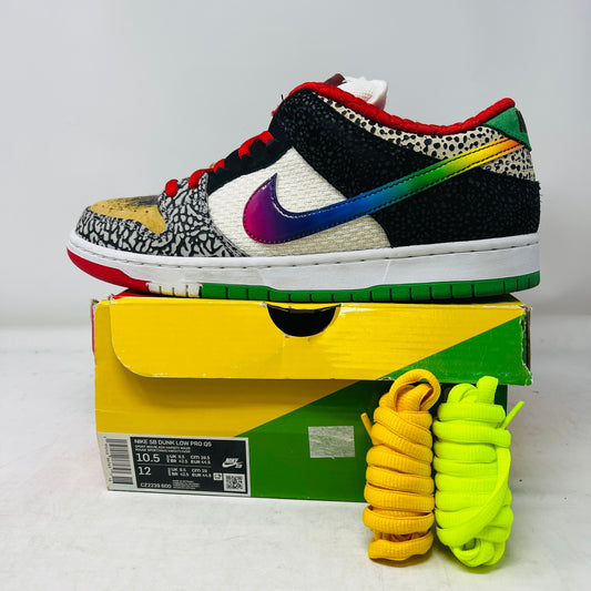 Nike SB Dunk Low What The Paul sneakers with colorful design, extra laces, and original box.