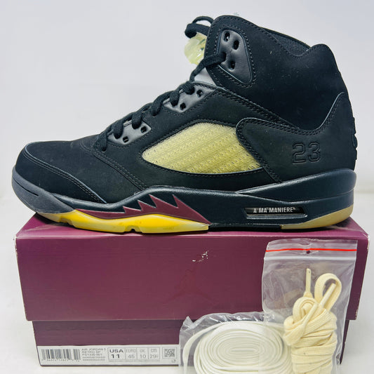 Jordan 5 Retro A Ma Maniére Dusk black and yellow sneaker with extra laces on box 2023 edition
