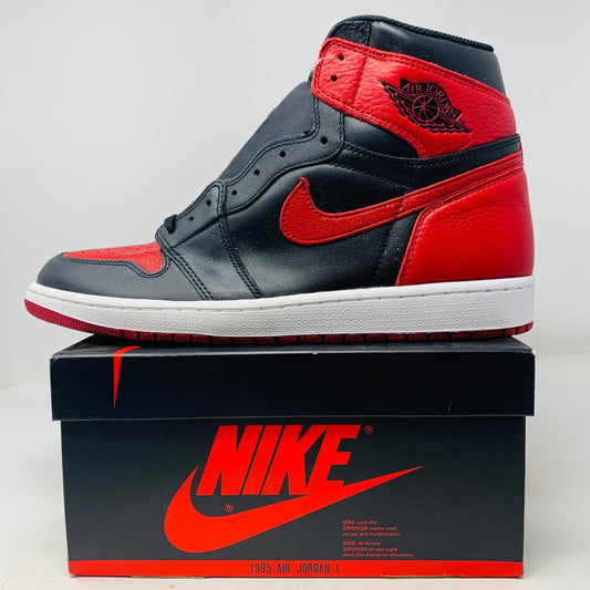 Jordan 1 High Bred 2016 sneaker, brand new condition, on a Nike box with extra white and red laces.