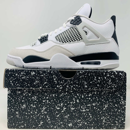 Jordan 4 Military Black sneakers, brand new, on speckled box, 2021 release.
