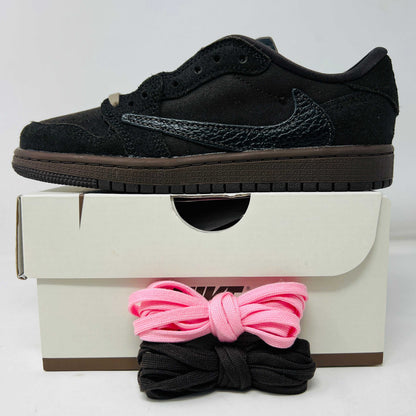 Jordan 1 Retro Low OG SP Travis Scott Velvet Brown PS with extra laces, 2024 release.