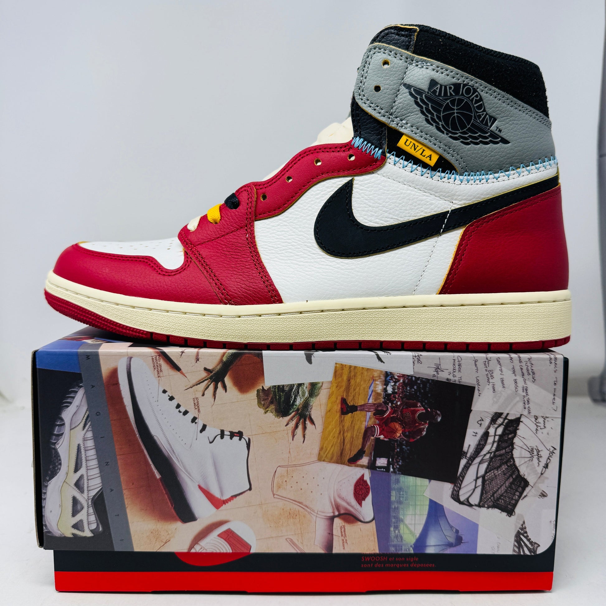 Jordan 1 Retro High OG SP Union LA Chicago Shadow sneaker with box and extra laces, brand new condition.