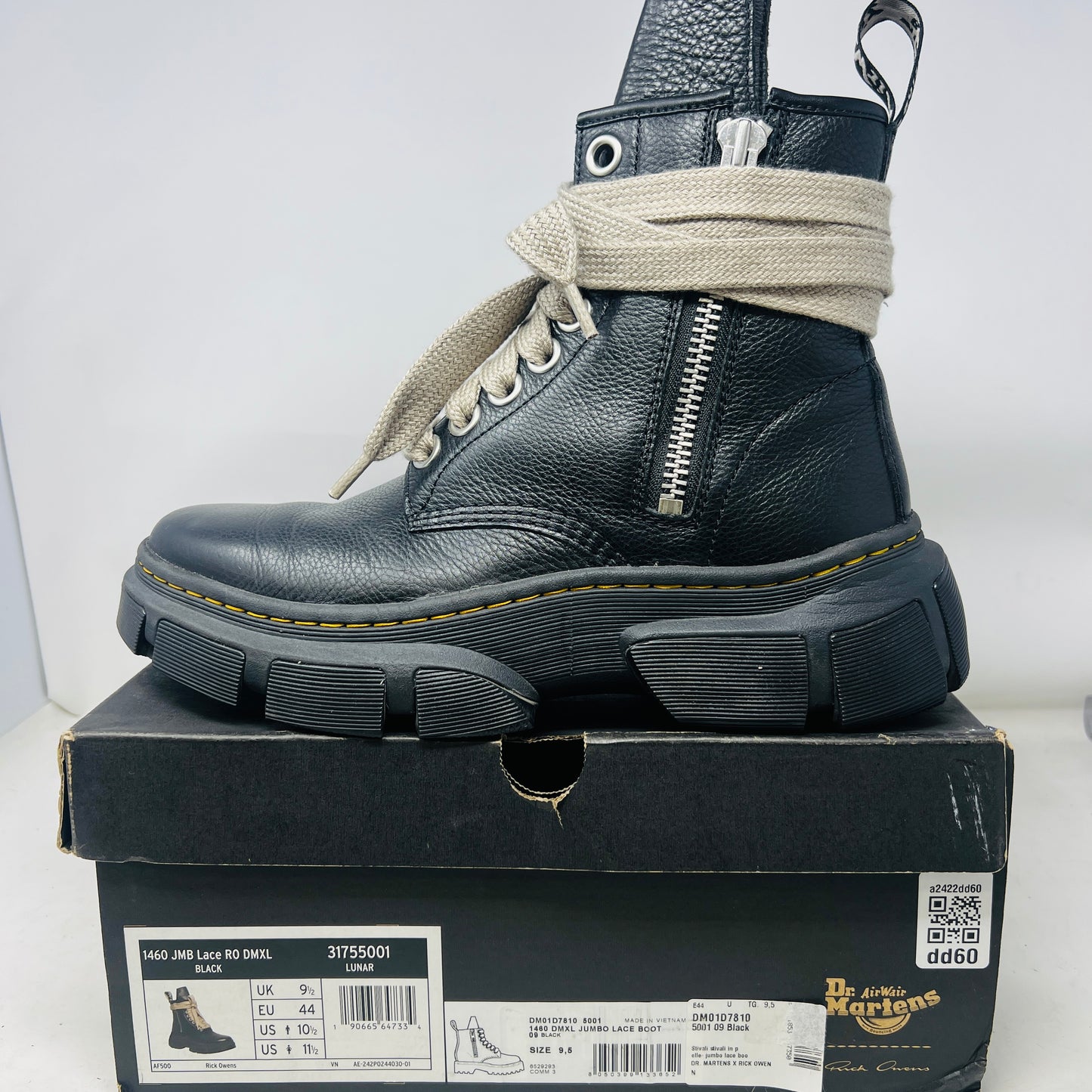 Dr. Martens 1460 DMXL Jumbo Lace Zip Boot Rick Owens Black