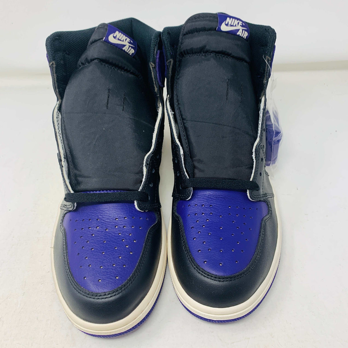Jordan 1 Court Purple 1.0 sneakers, brand new, black and purple colorway, 2018 release.