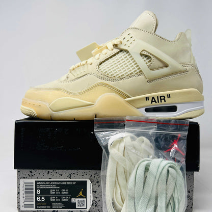 Jordan 4 Retro Off-White Sail Women's sneakers with extra laces, size 8W/6.5M, slightly worn, 2020 release.