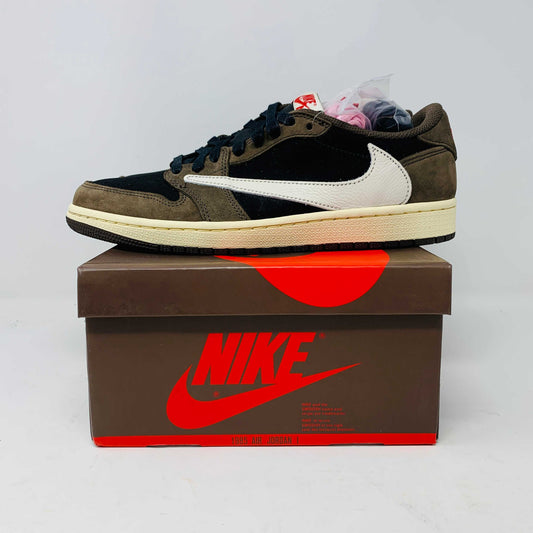 Jordan 1 Low OG Travis Scott Mocha sneakers with original box and extra laces.