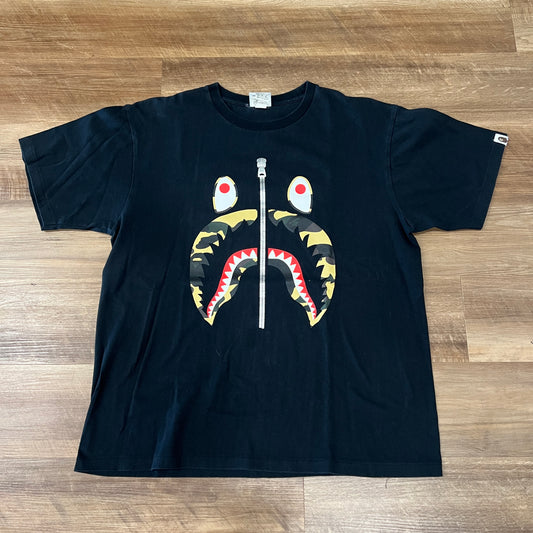 A Bathing Ape Bape Shark Camo Zipper T Shirt Black