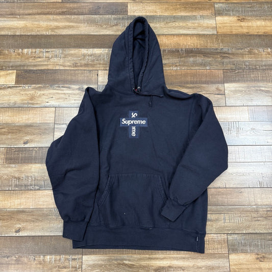 Supreme Cross Box Logo Hooded Sweatshirt Navy