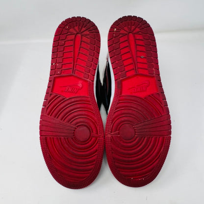 Jordan 1 Retro High OG Patent Bred sneakers with red laces and original box.
